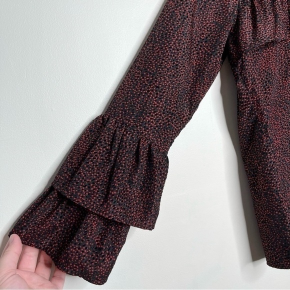 Lucky Brand Women’s Polka Dot Bell Sleeve Ruffled Top Red Black Size XS - Picture 8 of 10